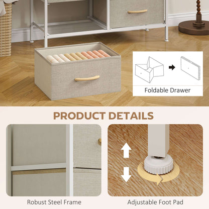 HOMCOM Fabric Chest of Drawers, Industrial Bedroom Dresser with 8 Fabric Drawers, Steel Frame and Wooden Top for Nursery, Living Room, Hallway, Maple Wood-effect