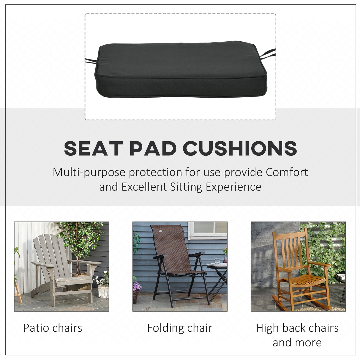 Outsunny Set of 6 Chair Cushion Seat Pads Dining Chair w/ Straps Indoor Outdoor Removable Tie On Garden Patio, Black