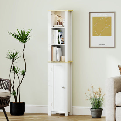 kleankin Slim Bathroom Storage Unit with Open Compartment, Bathroom Storage Cabinet with Adjustable Shelf, 34 x 23 x 165 cm, White