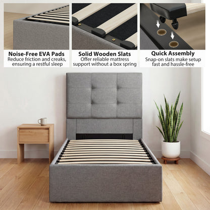 HOMCOM 3ft Single Ottoman Bed with Gas Lift Storage - Grey