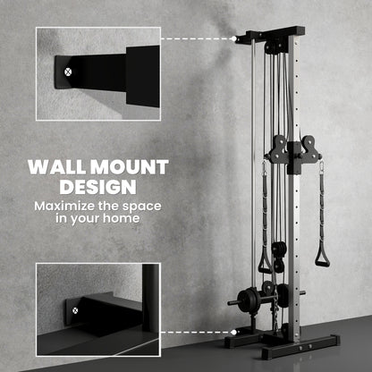 SPORTNOW Wall Mount Cable Machine, 15 Positions Adjustable Cable Crossover Machine Dual Pulley System for Home Gym