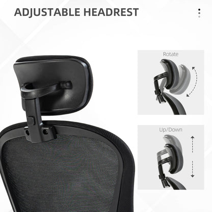 Vinsetto Multi-Adjustable Office Chair, with Lumbar Support, Headrest and Mesh Back - Black