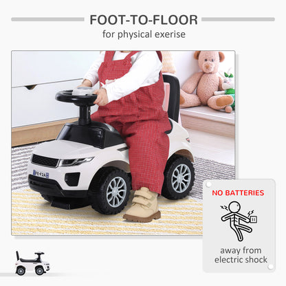 HOMCOM 3-in-1 Ride On Car Foot To Floor Slider Toddler w/ Horn Steering Wheel NO POWER Manual Under Seat Storage Secure Design for 1-3 Year Old White