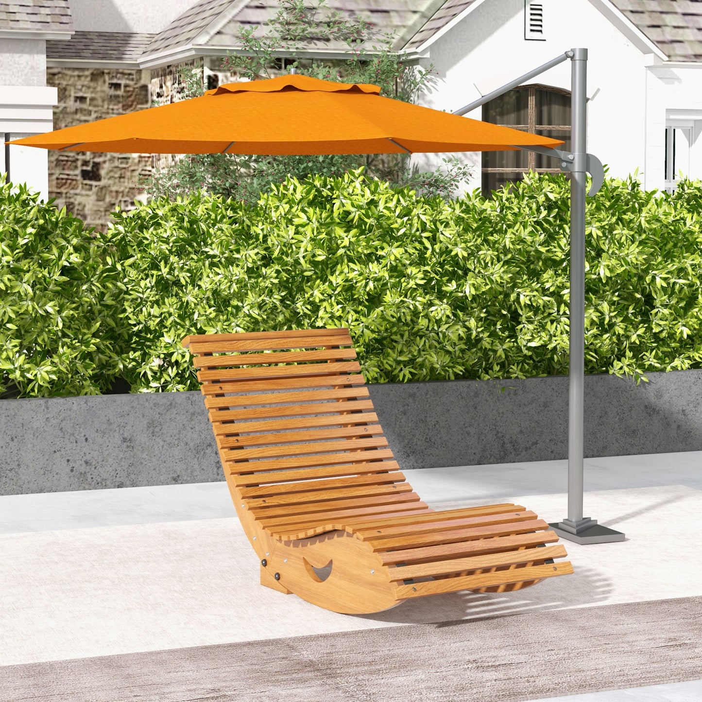 Outsunny Outdoor Rocking Chair w/ Slatted Seat, Wooden Rocking Chair, 130cm x 60cm x 60cm, Light Brown