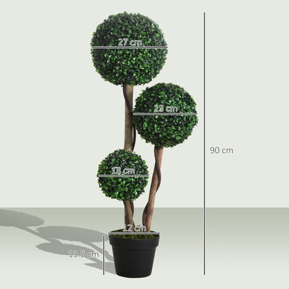 HOMCOM Decorative Artificial Tree Boxwood Ball Topiary Tree in Pot, Fake Plant for Home Indoor Outdoor Decor, 90 cm, Dark Green