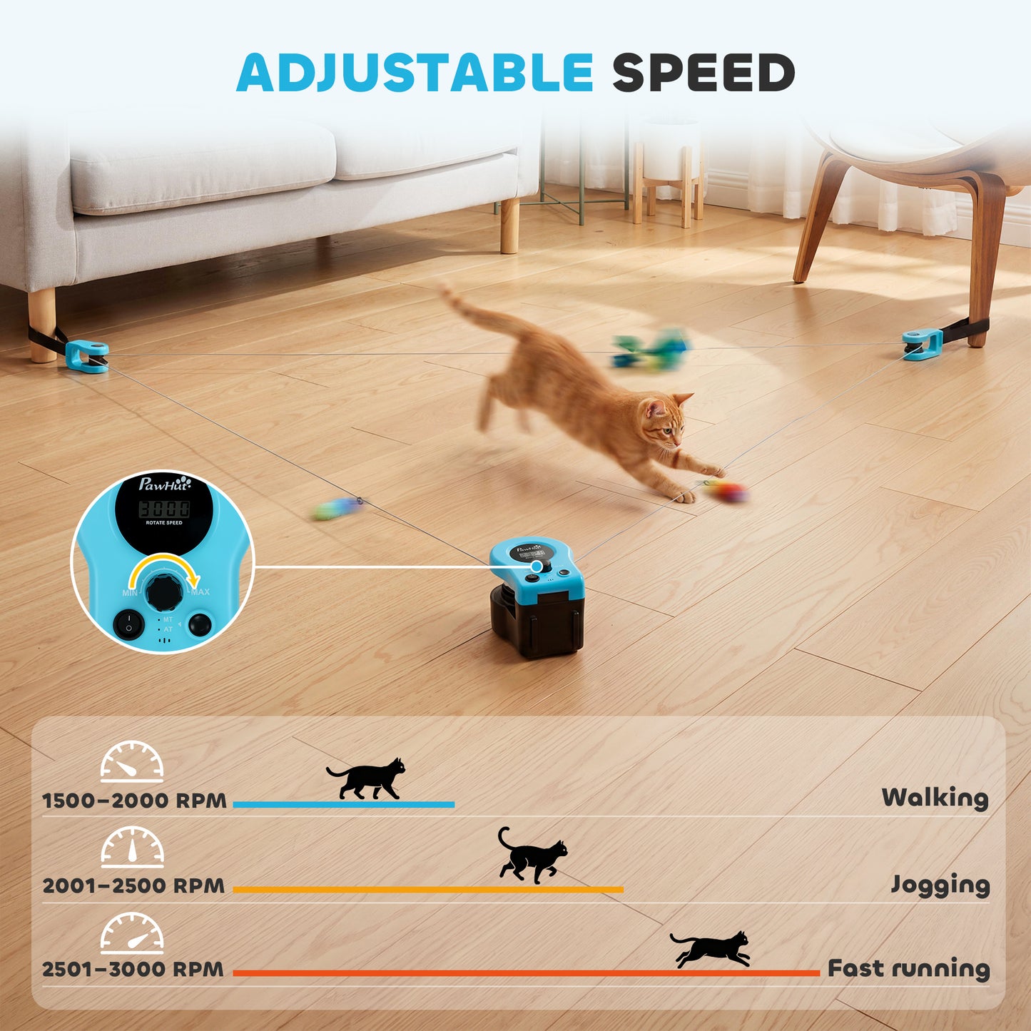 PawHut Interactive Cat Toy for Indoor Kittens & Adult with Adjustable Speed, DIY Track & Mouse Sound