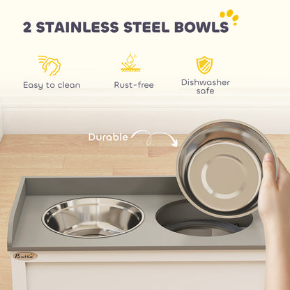 PawHut Stainless Steel Raised Dog Bowls, with 21L Storage Drawer for Large Dogs and Cats - White