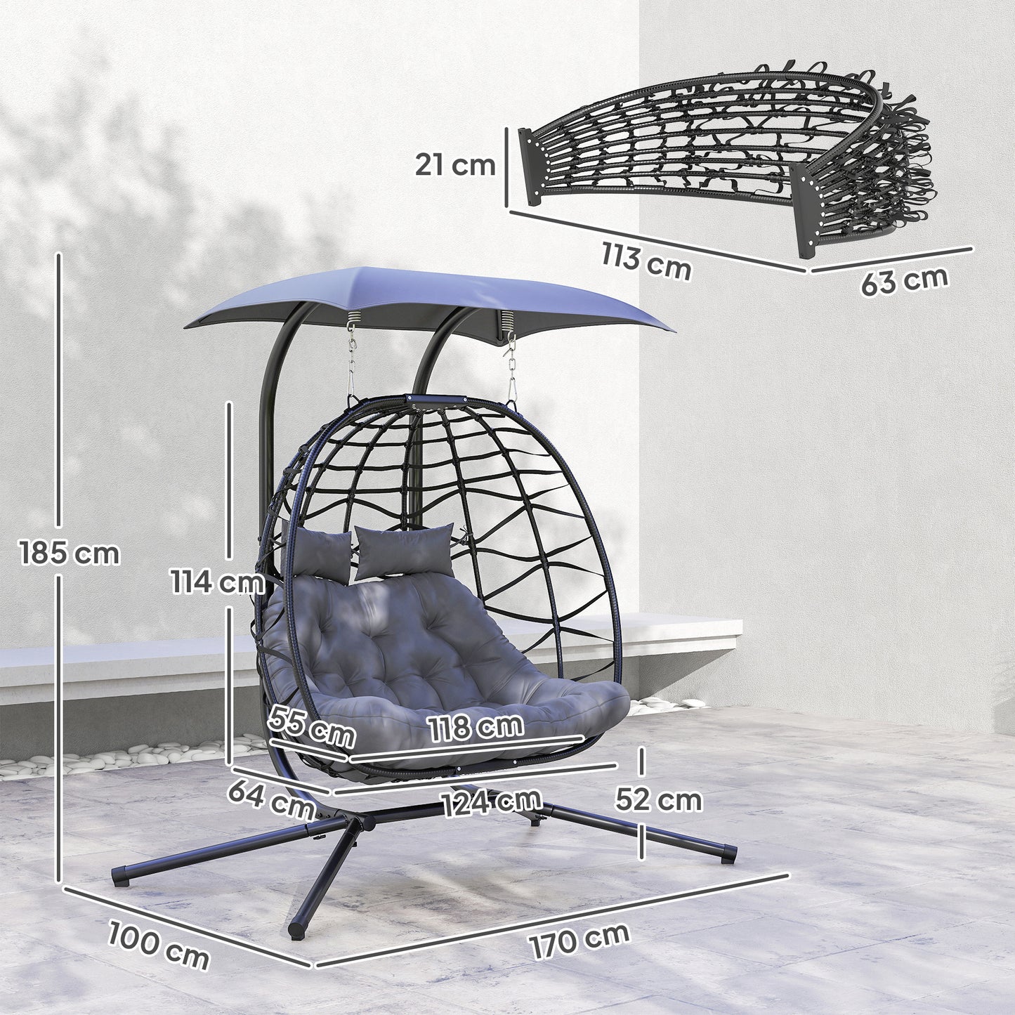 Outsunny Two-Seater Rattan Egg Chair - Black