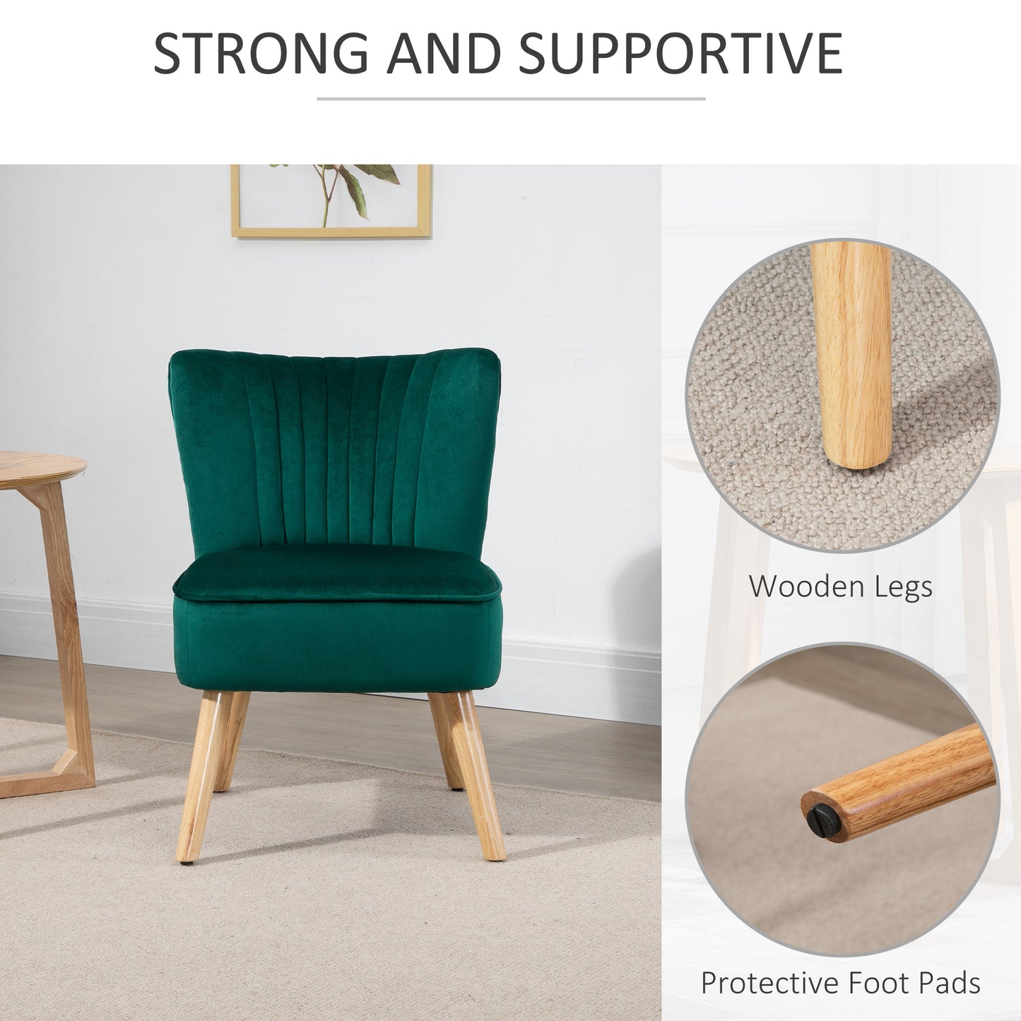 HOMCOM Velvet Accent Chair Occasional Tub Seat Padding Curved Back with Wood Frame Legs Home Furniture for Bedroom Living Room Set of 2 Green