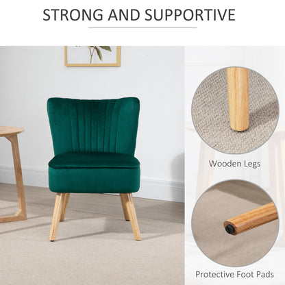 HOMCOM Velvet Accent Chair Occasional Tub Seat Padding Curved Back with Wood Frame Legs Home Furniture for Bedroom Living Room Set of 2 Green