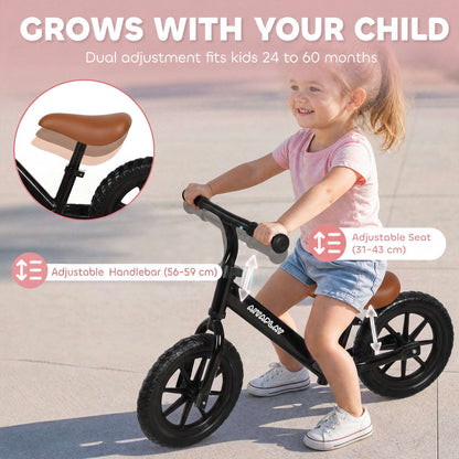 AIYAPLAY 11.2" Balance Bike for 2-5 Years, Toddler Bike with Lighting Wheels, Adjustable Seat & Handlebar, Black