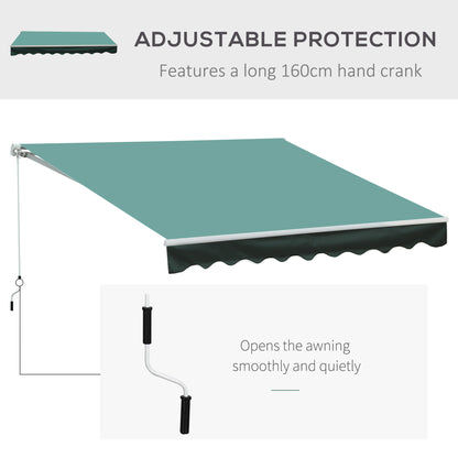 Outsunny 3 x 2.5m Manual Retractable Awning for Patio 45-75° Sun Canopy with Waterproof Fabric - Greyish Green