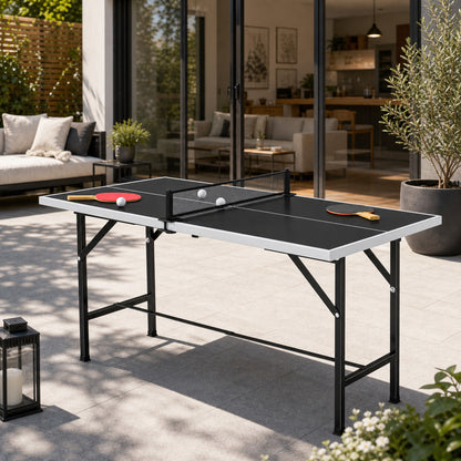 SPORTNOW 5ft Mid-Size Table Tennis Table, Ping Pong Table with Net, 2 Table Tennis Paddles and 3 Balls for Indoor Game, Black