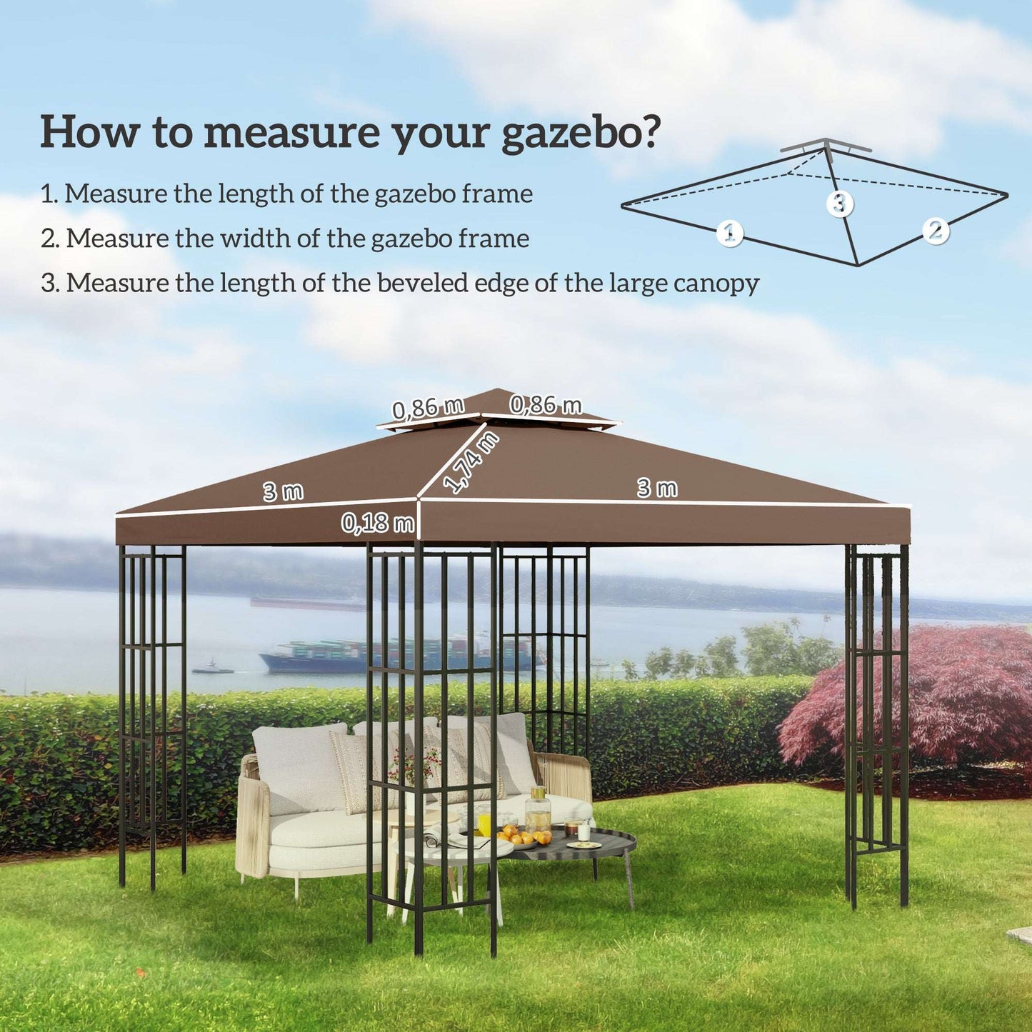 Outsunny 3x3 m Double-Tier Canopy Top Replacement-Coffee