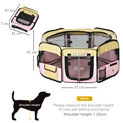 PawHut Fabric Pet Whelping Box Dog Cat Puppy Playpen Rabbit Guinea Pig Play Pen in Pink With Carry Bag Small Dia 90 x 41Hcm--ChewyGames-ChewyGames