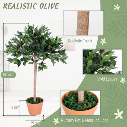 Outsunny 3ft Artificial Laurel Tree Indoor Plant Greenery for Home Office Potted in An Orange Pot