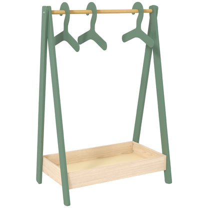 AIYAPLAY Kids Clothes Rail with 3Hangers, Bottom Storage Shelf for Girls, Boys, Nursery, Bedroom, Green