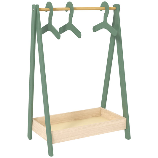 AIYAPLAY Kids Clothes Rail with 3Hangers, Bottom Storage Shelf for Girls, Boys, Nursery, Bedroom, Green