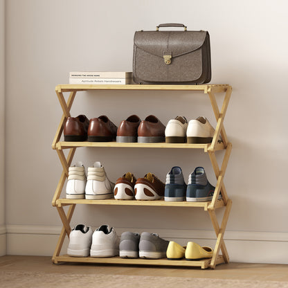 HOMCOM Four-Tier Folding Bamboo Shoe Rack - Natural Finish