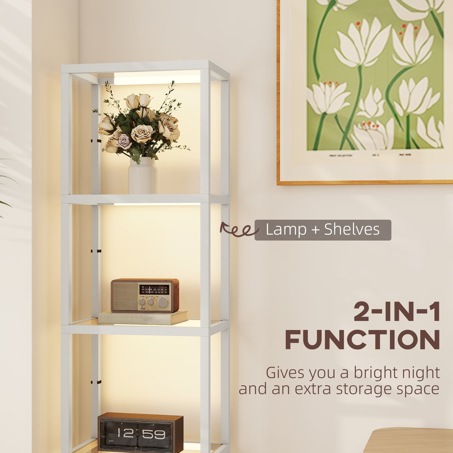 HOMCOM Four-Shelf Floor Lamp - Grey
