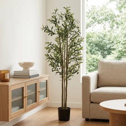 HOMCOM Decorative Artificial Plant, 175 cm Silk Olive Tree with 787 Leaves in Cement Pot, Fake Plant