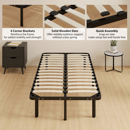 HOMCOM 3ft Single Bed Frame, Metal Platform Bed Frame with 2 x 14 Wood Slats, No Box Spring Needed, Underbed Storage, Black