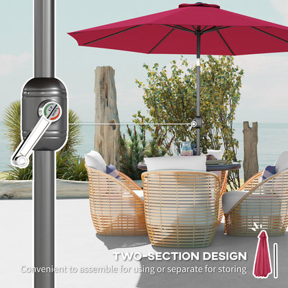 Outsunny 3(m) Tilting Parasol Garden Umbrellas, Outdoor Sun Shade with 8 Ribs, Tilt and Crank Handle for Balcony, Bench, Garden, Wine Red