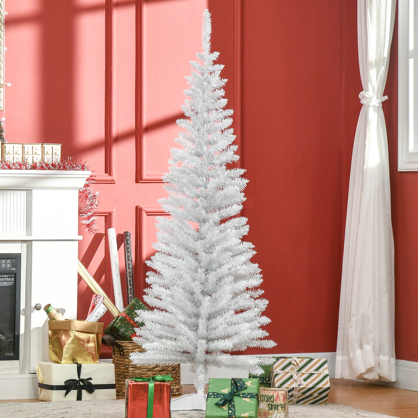 HOMCOM 5ft Unlit Artificial Christmas Tree, Pencil Slim Xmas Tree with Solid Stand and Realistic Branches, White--ChewyGames-ChewyGames