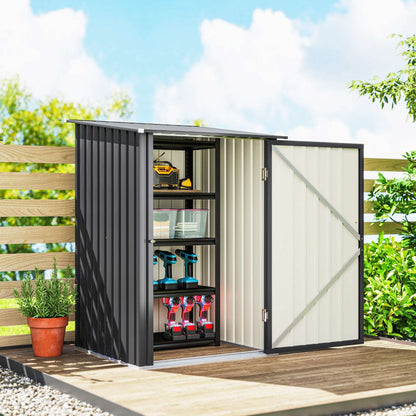 Outsunny 3.3 x 3.4ft Lean To Steel Garden Shed, with Locking Door - Dark Grey