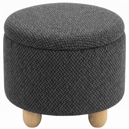 HOMCOM Storage Sitting Bench with Lid, Round Storage Ottoman with Rubberwood Legs, Dark Grey