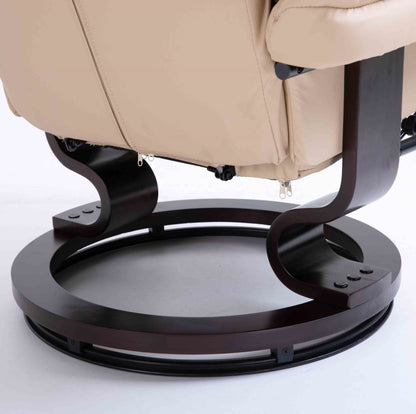 HOMCOM 360° Swivel Recliner Chair with Footstool, PU Leather Manual Recliner Armchair with Footstool, Solid Wood Base, Upholstered Reclining Chair for Living Room, Bedroom, Office, Cream