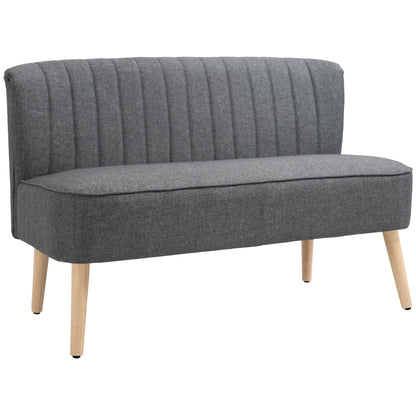 HOMCOM 117cm Loveseat Sofa Upholstered Small 2 Seater Sofa with Thick Padded Seat and Rubber Wood Legs, Grey