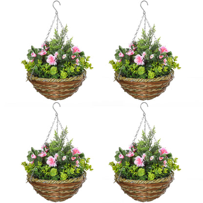Outsunny Set of Four Hanging Lisianthus Flower Pots - Pink/Green