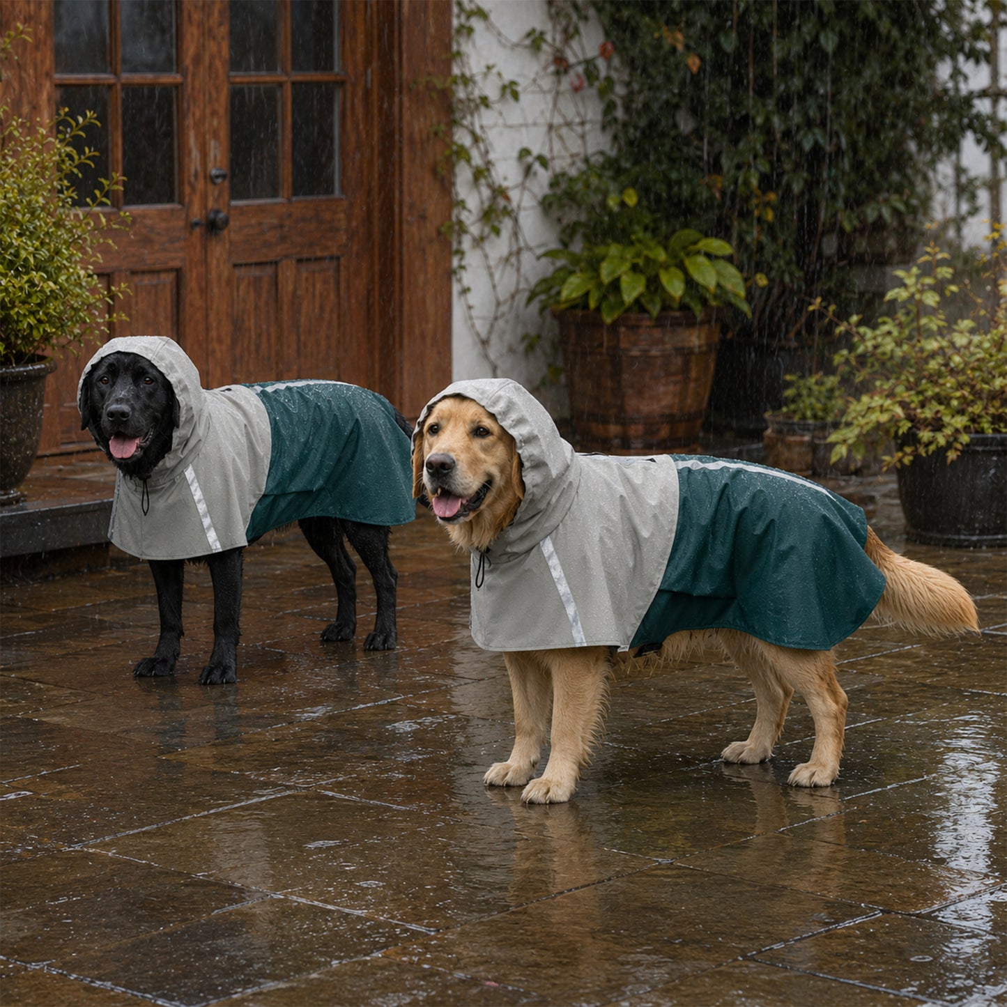 PawHut Dog Raincoat with Hood, Waterproof & Breathable Rain Jacket with Leash Hole, for Large Dogs, Green, L