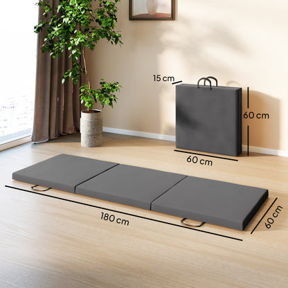 HOMCOM Gymnastics Mat, Tri-Fold Crash Exercise Pad, 6FT 2" Thick Foldable Workout Mat with Handles for Home Training, Grey