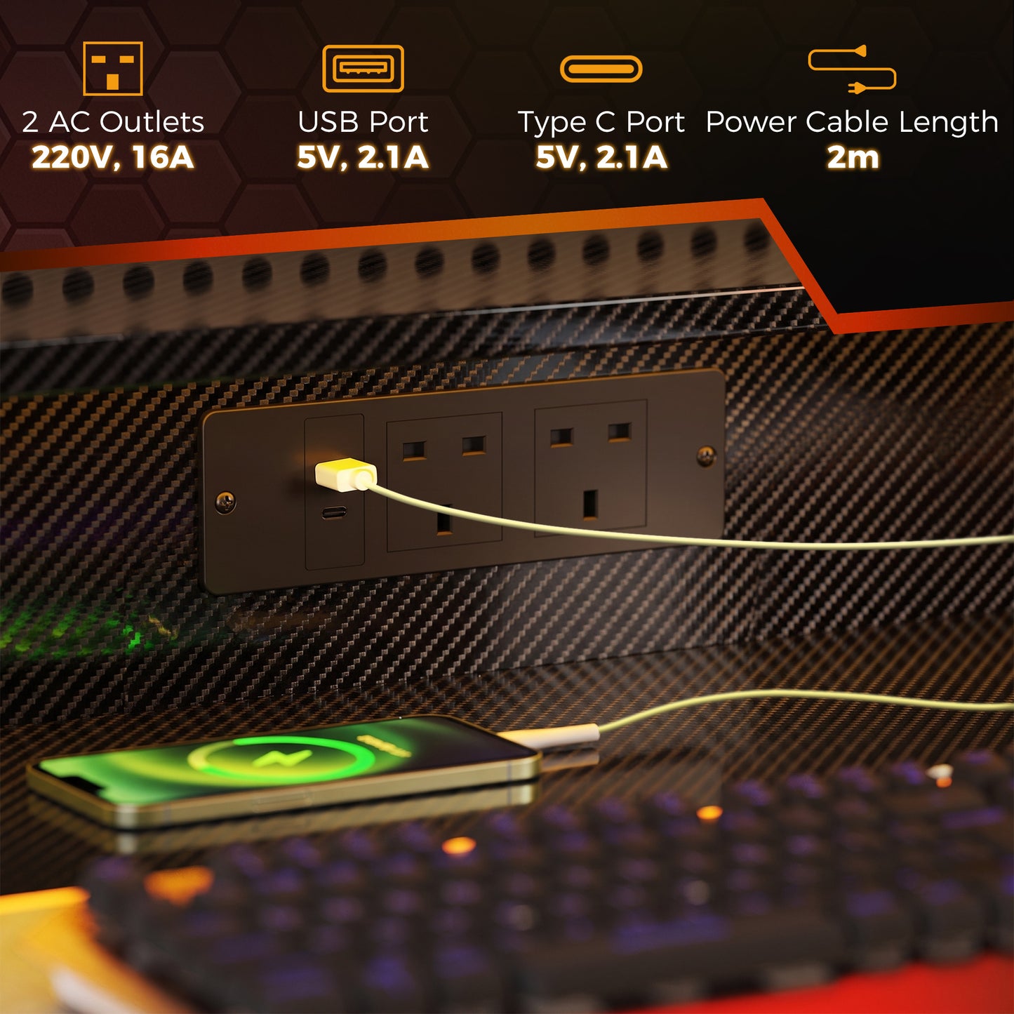 HOMCOM Two-Level LED Gaming Desk - Black