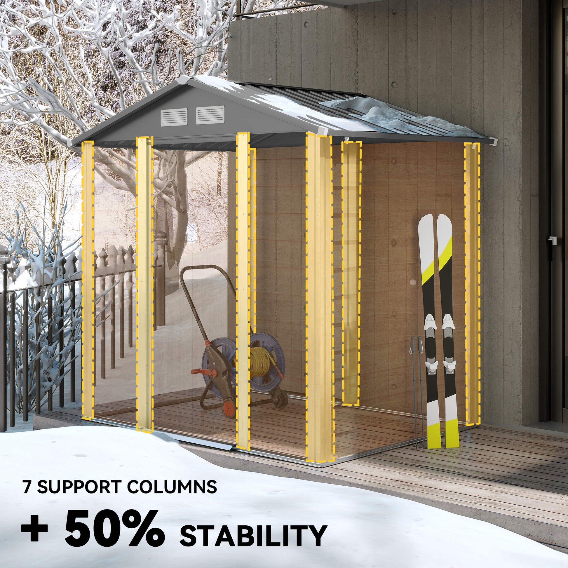 Outsunny 6.5 x 5ft Metal Garden Shed, House Hut Gardening Tool Storage with Ventilations, Sliding Door, Sloped Roof for Garden, Patio, Brown--ChewyGames-ChewyGames