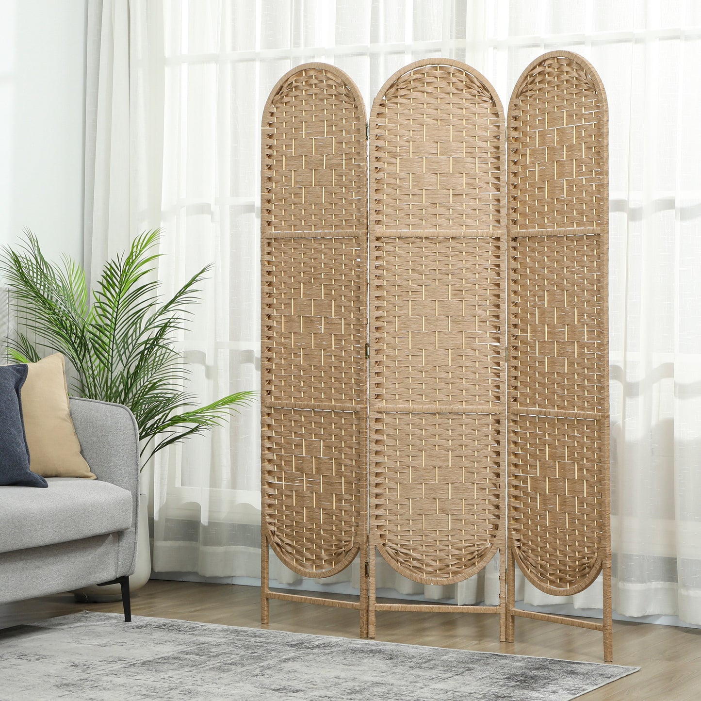 HOMCOM Freestanding Privacy Screen, 3 Panel Folding Room Divider for Living Room, Bedroom and Office, Natural Wood Finish