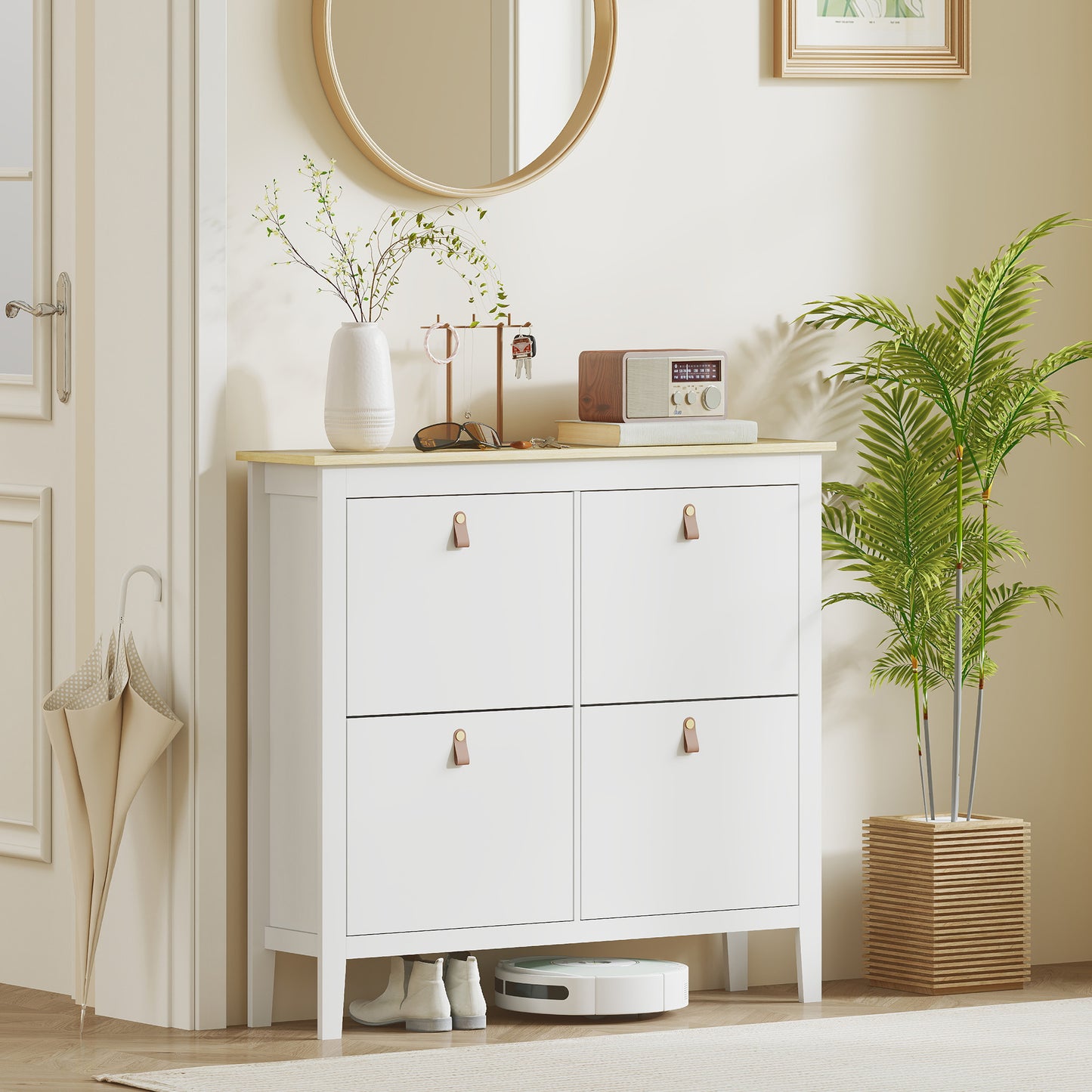 HOMCOM Modern Four-Drawer Shoe Cabinet - White