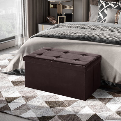 HOMCOM Folding Faux Leather Storage Cube Ottoman Bench Seat PU Rectangular Footrest Stool Box (Brown)