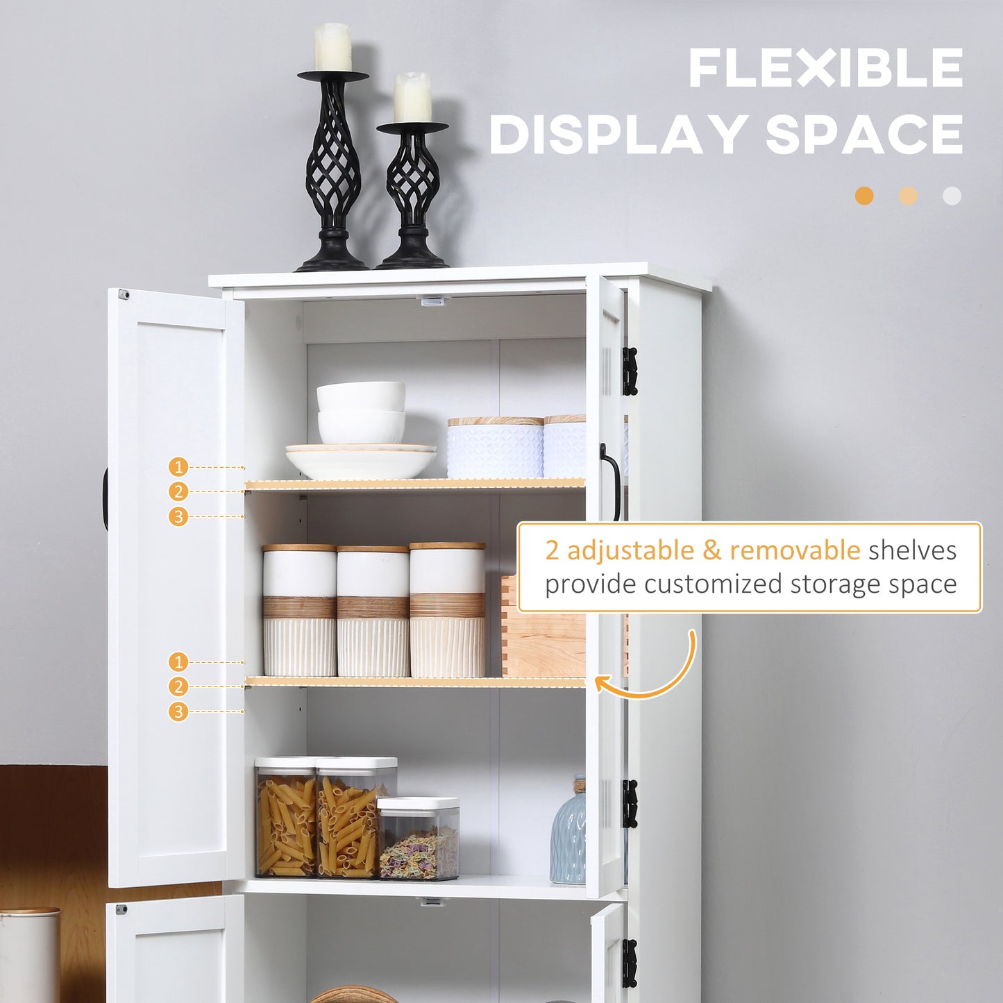 HOMCOM Accent Floor Storage Cabinet, Kitchen Cupboard Sideboard with Adjustable Shelves and 2 Lower Doors, White