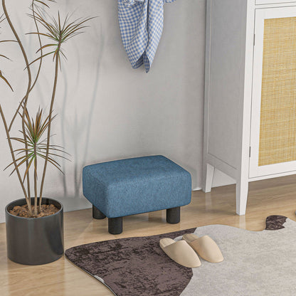 HOMCOM Linen Fabric Footstool Ottoman Cube with 4 Plastic Legs, Blue--ChewyGames-ChewyGames
