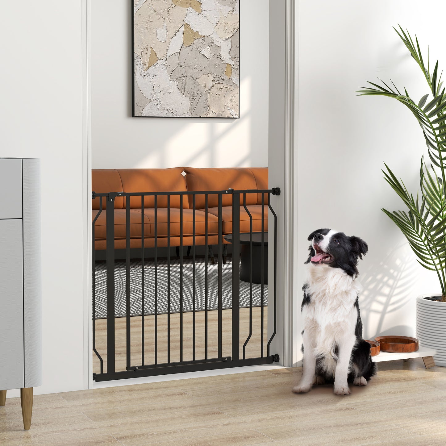 PawHut Wide Dog Safety Gate, with Door Pressure, for Doorways, Hallways, Staircases - Black