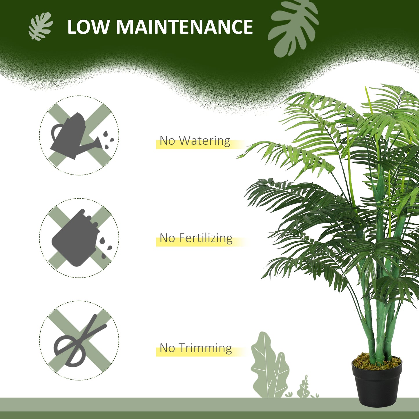 Outsunny 125cm/4FT Artificial Palm Plant Decorative Tree with Nursery Pot, Fake Plastic Indoor Home Office Décor, Green