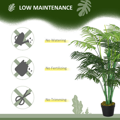 Outsunny 125cm/4FT Artificial Palm Plant Decorative Tree with Nursery Pot, Fake Plastic Indoor Home Office Décor, Green