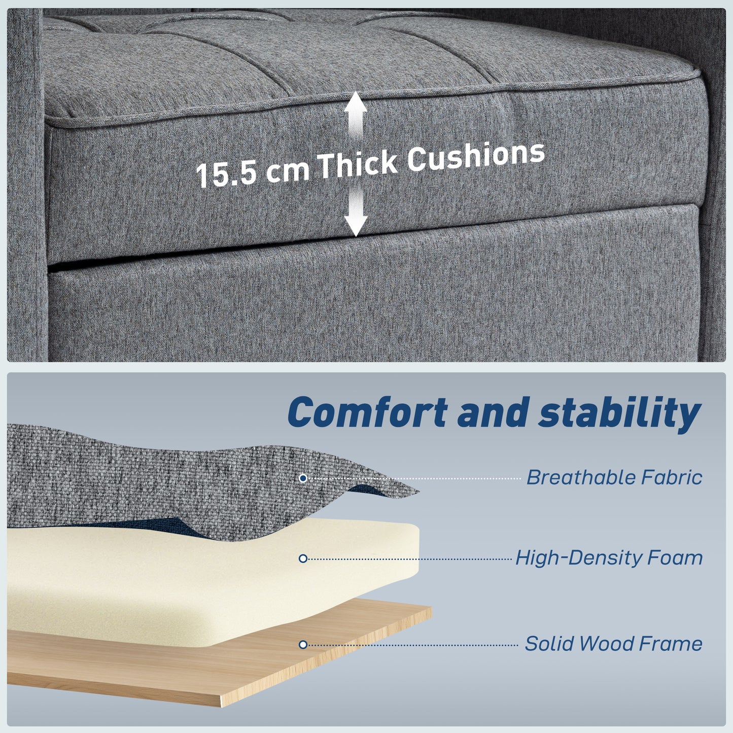 HOMCOM 3-in-1 Single Sofa Bed, Convertible Sleeper Chair Bed - Dark Grey