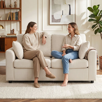 HOMCOM 2 Seater Sofa, Corduroy Small Couch with Spring Cushion, Wide and Deep Seat, Beige