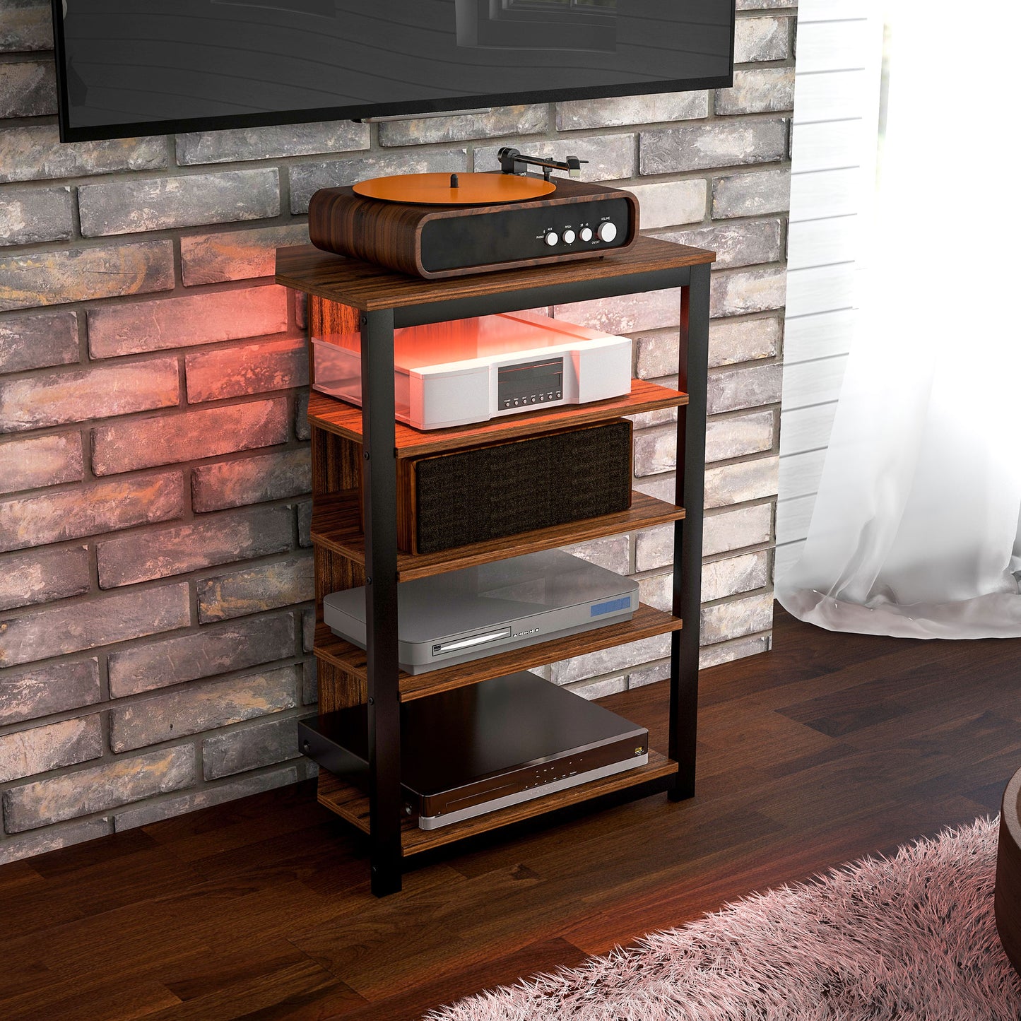 HOMCOM 4-Tier Corner TV Stand with Storage, LED Lights, Cable Management, Small TV Unit Entertainment Centre for TVs up to 29", for Living Room, Bedroom