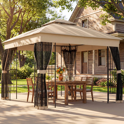 Outsunny 3 x 3 m Outdoor Garden Gazebo with Post Shelves, UPF50+ Double Roof Patio Permanent Pavilion, Brown