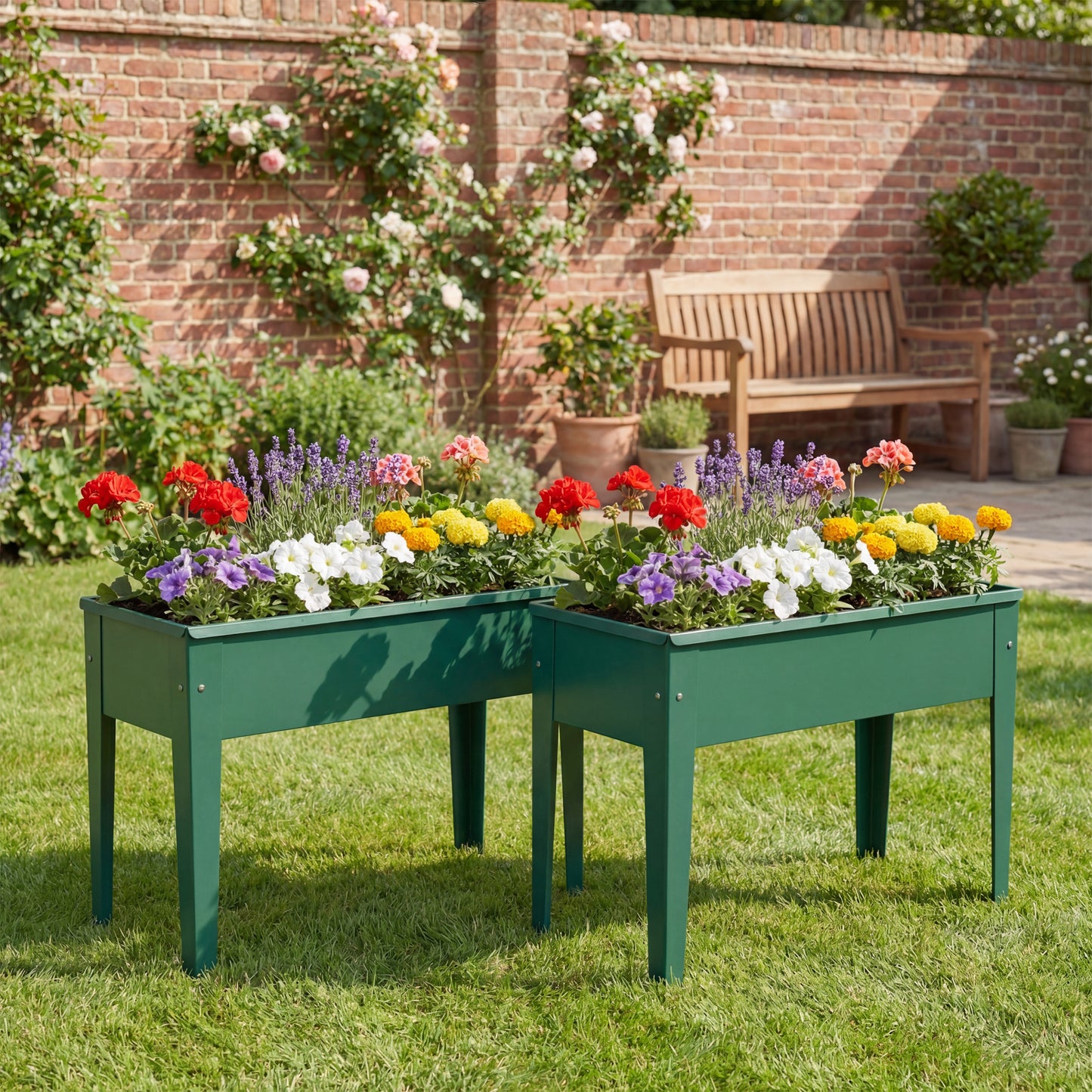 Outsunny Raised Planter, Metal Raised Garden Bed on Legs with Drainage Hole and Foot Covers, Green